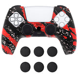 PlayVital Pure Series Red Splash Dockable Model Anti-Slip Silicone Cover Skin with 6 Thumb Grip Caps for ps5 Controller Fits with Charging Station - EKPFS003