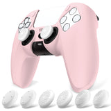 PlayVital Pure Series Ergonomic Anti-Slip Silicone Cover Skin for PS5 Controller, Soft Rubber Grip Case for PS5 Wireless Controller Fits with Charging Station with 6 Thumb Grip Caps - Cherry Blossoms Pink - EKPFP007