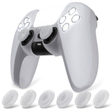 PlayVital Pure Series Ergonomic Anti-Slip Silicone Cover Skin for PS5 Controller, Soft Rubber Grip Case for PS5 Wireless Controller Fits with Charging Station with 6 Thumb Grip Caps - Clear White - EKPFP008