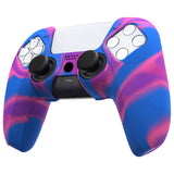 PlayVital Pure Series Dockable Model Anti-Slip Silicone Cover Skin for ps5 Controller, Soft Rubber Grip Case for ps5 Wireless Controller Fits with Charging Station with 6 Thumb Grip Caps - Pink & Purple & Blue - EKPFP003