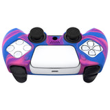 PlayVital Pure Series Dockable Model Anti-Slip Silicone Cover Skin for ps5 Controller, Soft Rubber Grip Case for ps5 Wireless Controller Fits with Charging Station with 6 Thumb Grip Caps - Pink & Purple & Blue - EKPFP003