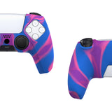 PlayVital Pure Series Dockable Model Anti-Slip Silicone Cover Skin for ps5 Controller, Soft Rubber Grip Case for ps5 Wireless Controller Fits with Charging Station with 6 Thumb Grip Caps - Pink & Purple & Blue - EKPFP003