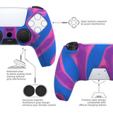 PlayVital Pure Series Dockable Model Anti-Slip Silicone Cover Skin for ps5 Controller, Soft Rubber Grip Case for ps5 Wireless Controller Fits with Charging Station with 6 Thumb Grip Caps - Pink & Purple & Blue - EKPFP003