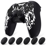 PlayVital Design for PS5 Controller Skin Cover Fit with Charging Station - Anti-Slip Silicone Controller Grip Case for PS5 with 6 Thumb Grip & Sticker, Pure Series Dockable Model - Carving Fire Skull - EKPFL009