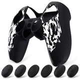 PlayVital Design for PS5 Controller Skin Cover Fit with Charging Station - Anti-Slip Silicone Controller Grip Case for PS5 with 6 Thumb Grip & Sticker, Pure Series Dockable Model - Carving Fire Skull - EKPFL009
