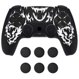 PlayVital Design for PS5 Controller Skin Cover Fit with Charging Station - Anti-Slip Silicone Controller Grip Case for PS5 with 6 Thumb Grip & Sticker, Pure Series Dockable Model - Carving Fire Skull - EKPFL009