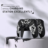 PlayVital Design for PS5 Controller Skin Cover Fit with Charging Station - Anti-Slip Silicone Controller Grip Case for PS5 with 6 Thumb Grip & Sticker, Pure Series Dockable Model - Carving Fire Skull - EKPFL009