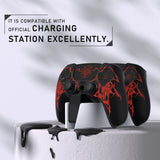 PlayVital Design for PS5 Controller Skin Cover Fit with Charging Station - Anti-Slip Silicone Controller Grip Case for PS5 with 6 Thumb Grip & Sticker, Pure Series Dockable Model - Wings Sigil Red - EKPFL008