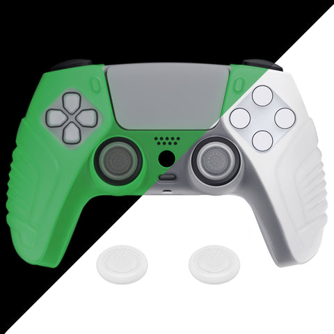 PlayVital Raging Warrior Edition Glow in Dark - Green Controller Protective Case Cover for PS5, Anti-slip Rubber Protector for PS5 Wireless Controller, Soft Silicone Skin for PS5 Controller with Thumbstick Cap - KZPF008