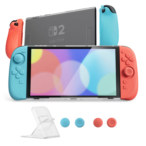 PlayVital Ranger Dockable Silicone Grip Case with Hard Shell Cover for Nintendo Switch 2 - Protective Full-Body Cover with Extra Adjustable Stand & Thumb Grips  - Clear White - YZCNTM003