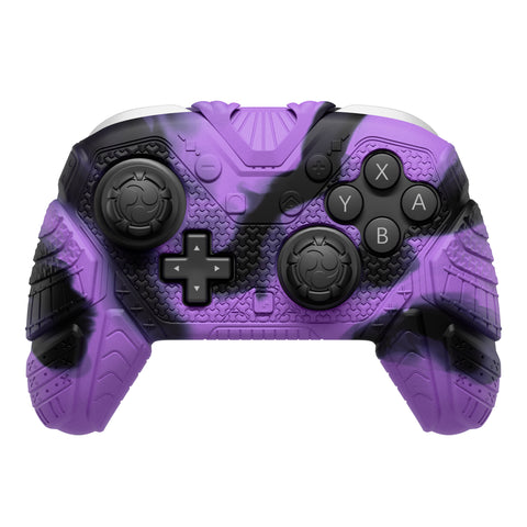 PlayVital for Nintendo Switch 2 Pro Controller Skin Cover – Samurai Armor Edition Silicone Case for Switch 2 Pro Controller with Back Button Caps & Thumb Grip & Sticker, Shockproof  - Purple & Black - JHSPTP004