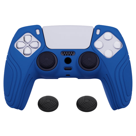 PlayVital Samurai Edition Blue Anti-slip Controller Grip Silicone Skin, Ergonomic Soft Rubber Protective Case Cover for PlayStation 5 PS5 Controller with Black Thumb Stick Caps - BWPF008