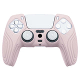 PlayVital Samurai Edition Pink Anti-slip Controller Grip Silicone Skin, Ergonomic Soft Rubber Protective Case Cover for PlayStation 5 PS5 Controller with White Thumb Stick Caps - BWPF005