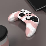 PlayVital Samurai Edition Pink & White Anti-slip Controller Grip Silicone Skin, Ergonomic Soft Rubber Protective Case Cover for Xbox Series S/X Controller with Black Thumb Stick Caps - WAX3026