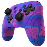 PlayVital Samurai Edition Ergonomic Silicone Skin Protective Case for Nintendo Switch Pro Controller, Soft Anti-slip Controller Grip Protector for Nintendo Switch Pro with Thumb Grip Caps - Pink & Purple & Blue- EBNPP005