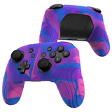 PlayVital Samurai Edition Ergonomic Silicone Skin Protective Case for Nintendo Switch Pro Controller, Soft Anti-slip Controller Grip Protector for Nintendo Switch Pro with Thumb Grip Caps - Pink & Purple & Blue- EBNPP005