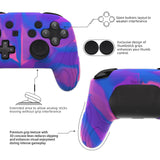 PlayVital Samurai Edition Ergonomic Silicone Skin Protective Case for Nintendo Switch Pro Controller, Soft Anti-slip Controller Grip Protector for Nintendo Switch Pro with Thumb Grip Caps - Pink & Purple & Blue- EBNPP005