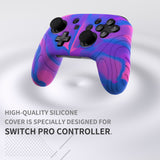 PlayVital Samurai Edition Ergonomic Silicone Skin Protective Case for Nintendo Switch Pro Controller, Soft Anti-slip Controller Grip Protector for Nintendo Switch Pro with Thumb Grip Caps - Pink & Purple & Blue- EBNPP005