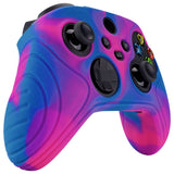 PlayVital Samurai Edition Pink & Purple & Blue Anti-slip Controller Grip Silicone Skin, Ergonomic Soft Rubber Protective Case Cover for Xbox Series S/X Controller with Black Thumb Stick Caps - WAX3015