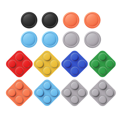 PlayVital Silicone Button Covers and Thumb Grip Set for Nintendo Switch 2, 8 Colorful ABXY Directional Button Caps & 8 Joystick Caps for Joycon 2 - Black & Gray & Blue & Orange - WWYNTM040
