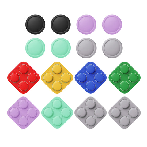 PlayVital Silicone Button Covers and Thumb Grip Set for Nintendo Switch 2, 8 Colorful ABXY Directional Button Caps & 8 Joystick Caps for Joycon 2 - Soft Violet & Mint Green & Black & Gray - WWYNTM076