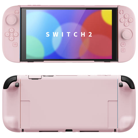 PlayVital Solid Color Series Protective Case for Nintendo Switch 2, Anti-Scratches Hard Shell Dockable Grip Cover with Extra Foldable Stand & Thumb Grips for Nintendo Switch 2  - Cherry Blossoms Pink - AXKNTM004