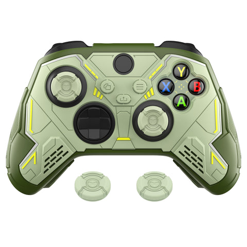 PlayVital Stellar Mecha Silicone Cover Skin for Xbox Series X/S Controller, Anti-slip Grip Protector with Thumb Grips & Sticker for Xbox Core Wireless Controller - Army Green & Sage Green - SAXX3P004