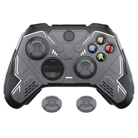 PlayVital Stellar Mecha Silicone Cover Skin for Xbox Series X/S Controller, Anti-slip Grip Protector with Thumb Grips & Sticker for Xbox Core Wireless Controller - Black & Gunmetal Gray - SAXX3P001