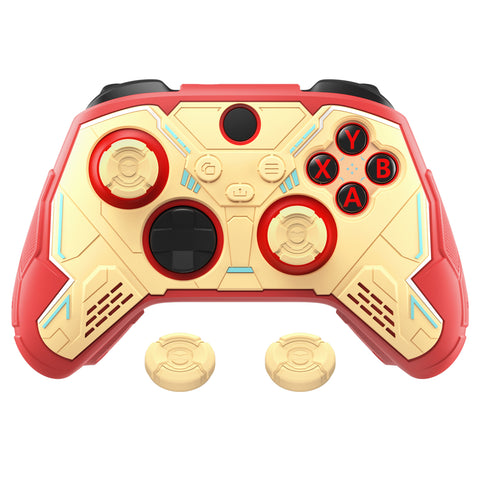 PlayVital Stellar Mecha Silicone Cover Skin for Xbox Series X/S Controller, Anti-slip Grip Protector with Thumb Grips & Sticker for Xbox Core Wireless Controller - Crimson Red & Iron Yellow - SAXX3P003