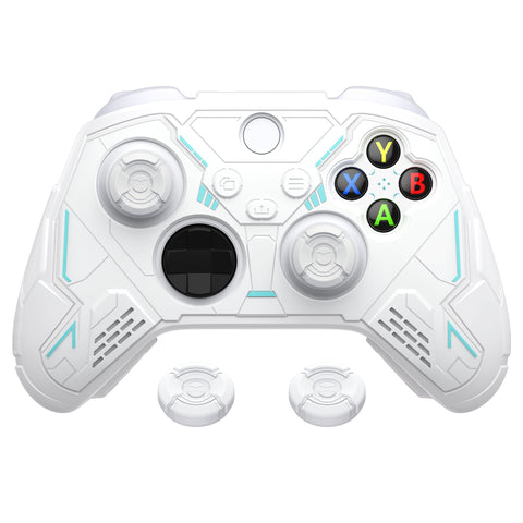 PlayVital Stellar Mecha Silicone Cover Skin for Xbox Series X/S Controller, Anti-slip Grip Protector with Thumb Grips & Sticker for Xbox Core Wireless Controller - White & Frost Gray - SAXX3P002