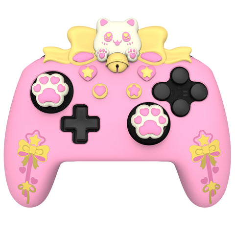 PlayVital Sweetheart Kitty Silicone Skin Compatible with Nintendo Switch Pro Controller – Kawaii Anti-Slip Cover, Switch Pro Controller Joystick Grips & Protective Silicone Case - Pink - DHHNPP001