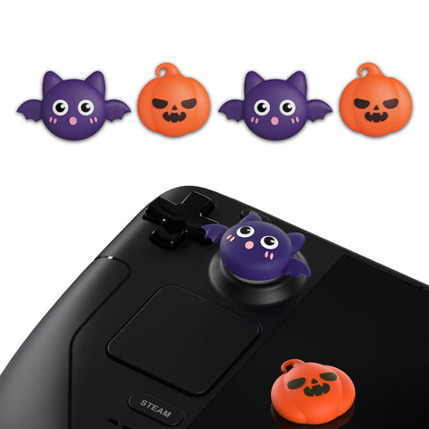 PlayVital Thumb Grip Caps for Steam Deck LCD, Silicone Thumbsticks Grips Joystick Caps for Steam Deck OLED - Halloween Pumpkin Bat - YFSDM025