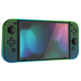 PlayVital UPGRADED Glossy Dockable Case Grip Cover for NS Switch, Ergonomic Protective Case for NS Switch, Separable Protector Hard Shell for Joycon - Gradient Translucent Green Blue - ANSP3009V2