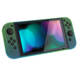 PlayVital UPGRADED Glossy Dockable Case Grip Cover for NS Switch, Ergonomic Protective Case for NS Switch, Separable Protector Hard Shell for Joycon - Gradient Translucent Green Blue - ANSP3009V2