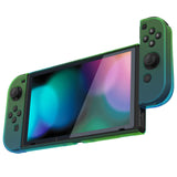 PlayVital UPGRADED Glossy Dockable Case Grip Cover for NS Switch, Ergonomic Protective Case for NS Switch, Separable Protector Hard Shell for Joycon - Gradient Translucent Green Blue - ANSP3009V2