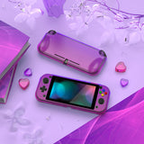 PlayVital ZealProtect Protective Case for Nintendo Switch Lite, Hard Shell Ergonomic Grip Cover for Switch Lite with Screen Protector & Thumb Grip Caps & Button Caps - Clear Atomic Purple Rose Red - PSLYP3012