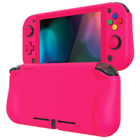 PlayVital ZealProtect Protective Case for Nintendo Switch Lite, Hard Shell Ergonomic Grip Cover for Switch Lite with Screen Protector & Thumb Grip Caps & Button Caps - Bright Pink - PSLYP3016