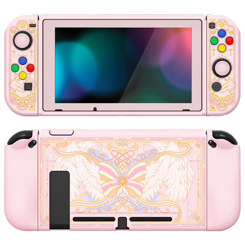 PlayVital ZealProtect Soft Protective Case for Nintendo Switch, Flexible Cover for Switch with Tempered Glass Screen Protector & Thumb Grips & ABXY Direction Button Caps - Magic Wings - RNSYV6054