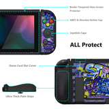 PlayVital ZealProtect Soft Protective Case for Nintendo Switch, Flexible Cover for Switch with Tempered Glass Screen Protector & Thumb Grips & ABXY Direction Button Caps - Street Art - RNSYV6050