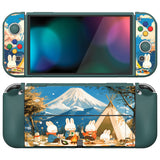 PlayVital ZealProtect Soft Protective Case for Switch OLED, Flexible Protector Joycon Grip Cover for Switch OLED with Thumb Grip Caps & ABXY Direction Button Caps - Camping Bunnies - XSOYV6052