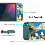 PlayVital ZealProtect Soft Protective Case for Switch OLED, Flexible Protector Joycon Grip Cover for Switch OLED with Thumb Grip Caps & ABXY Direction Button Caps - Camping Bunnies - XSOYV6052