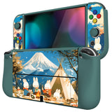 PlayVital ZealProtect Soft Protective Case for Switch OLED, Flexible Protector Joycon Grip Cover for Switch OLED with Thumb Grip Caps & ABXY Direction Button Caps - Camping Bunnies - XSOYV6052