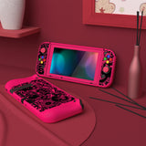 PlayVital ZealProtect Soft Protective Case for Nintendo Switch, Flexible Cover for Switch with Tempered Glass Screen Protector & Thumb Grips & ABXY Direction Button Caps - VV & Bright Pink - RNSYV6059