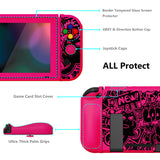 PlayVital ZealProtect Soft Protective Case for Nintendo Switch, Flexible Cover for Switch with Tempered Glass Screen Protector & Thumb Grips & ABXY Direction Button Caps - VV & Bright Pink - RNSYV6059