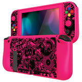 PlayVital ZealProtect Soft Protective Case for Nintendo Switch, Flexible Cover for Switch with Tempered Glass Screen Protector & Thumb Grips & ABXY Direction Button Caps - VV & Bright Pink - RNSYV6059