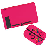 PlayVital ZealProtect Soft Protective Case for Nintendo Switch, Flexible Cover Protector for Nintendo Switch with Tempered Glass Screen Protector & Thumb Grip Caps & ABXY Direction Button Caps - Bright Pink - RNSYM5013