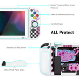 PlayVital ZealProtect Soft Protective Case for Nintendo Switch, Flexible Cover for Switch with Tempered Glass Screen Protector & Thumb Grips & ABXY Direction Button Caps - PP & VV - RNSYV6060