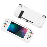 PlayVital ZealProtect Soft Protective Case for Nintendo Switch, Flexible Cover Protector for Nintendo Switch with Tempered Glass Screen Protector & Thumb Grip Caps & ABXY Direction Button Caps - White - RNSYM5014