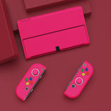 PlayVital ZealProtect Soft Protective Case for Nintendo Switch OLED, Flexible Protector Joycon Grip Cover for Nintendo Switch OLED with Thumb Grip Caps & ABXY Direction Button Caps - Bright Pink - XSOYM5012