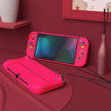 PlayVital ZealProtect Soft Protective Case for Nintendo Switch OLED, Flexible Protector Joycon Grip Cover for Nintendo Switch OLED with Thumb Grip Caps & ABXY Direction Button Caps - Bright Pink - XSOYM5012